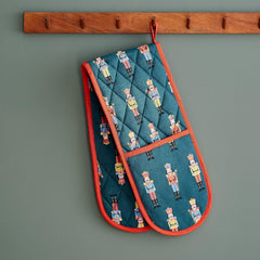 Kitchen Christmas Nutcracker Cotton Double Oven Glove Green