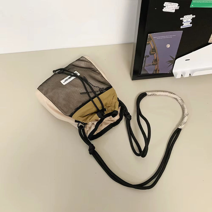 Workwear Style Shoulder Mobile Phone Bag Outdoor Sports Women'S Crossbody Bag Versatile Casual Drawstring Drawstring Contrasting Color Lightweight Bucket Bag