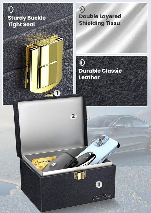 Faraday Box and Pouch 2 Pack, Keyless Entry Car Key Safe Protector,Anti-Theft Signal Blocking Cages
