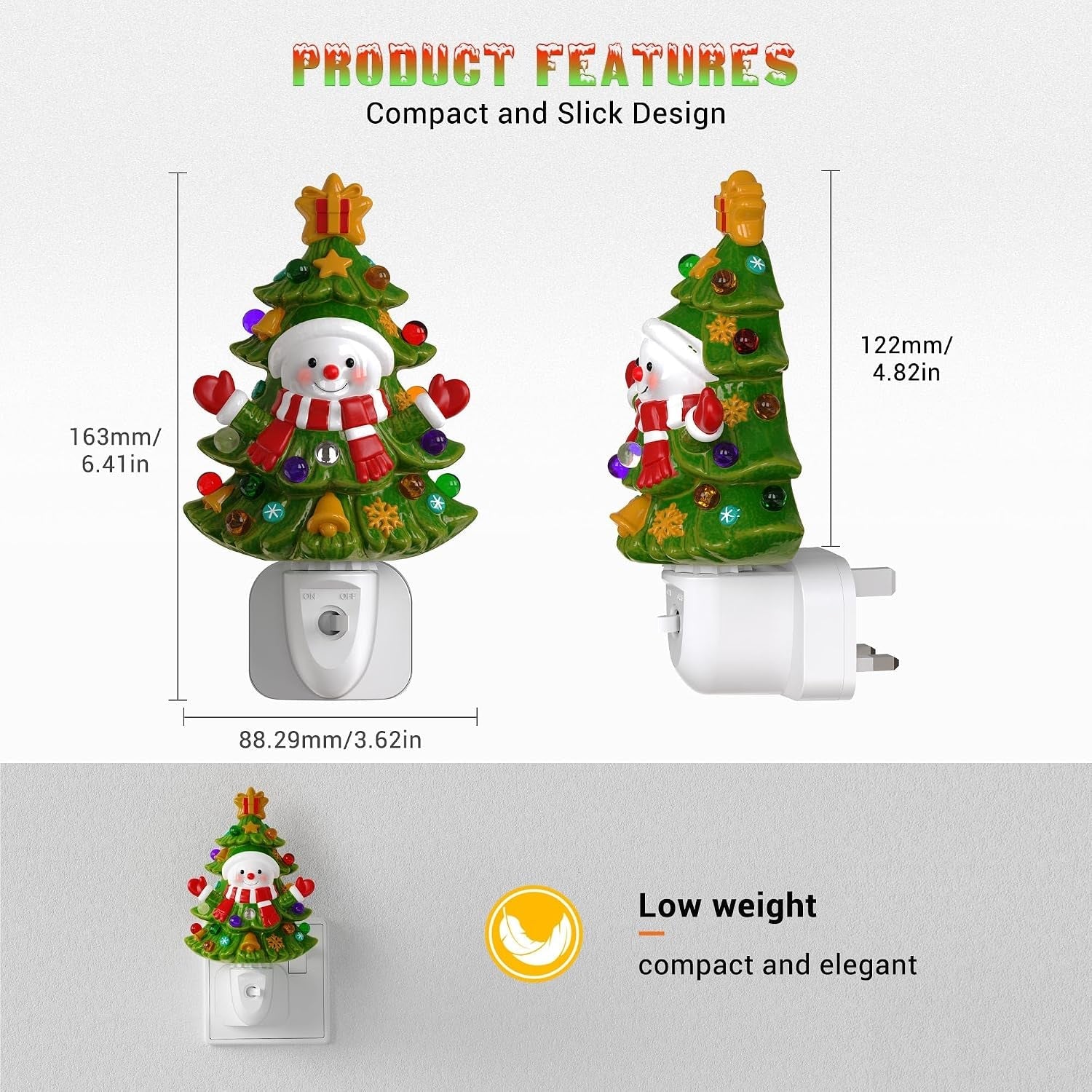 3D Christmas Tree Night Light Plug in Wall, 3000K, 60LM, 1 Pack