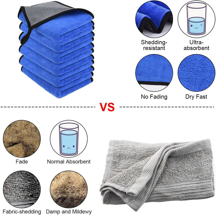 Microfibre Cleaning Cloths, 6 Pack, Two-Layer Thickened Towels, Lint Free Super Absorbent Towel for Household and Car Washing, Drying, Detailing, 40X30Cm