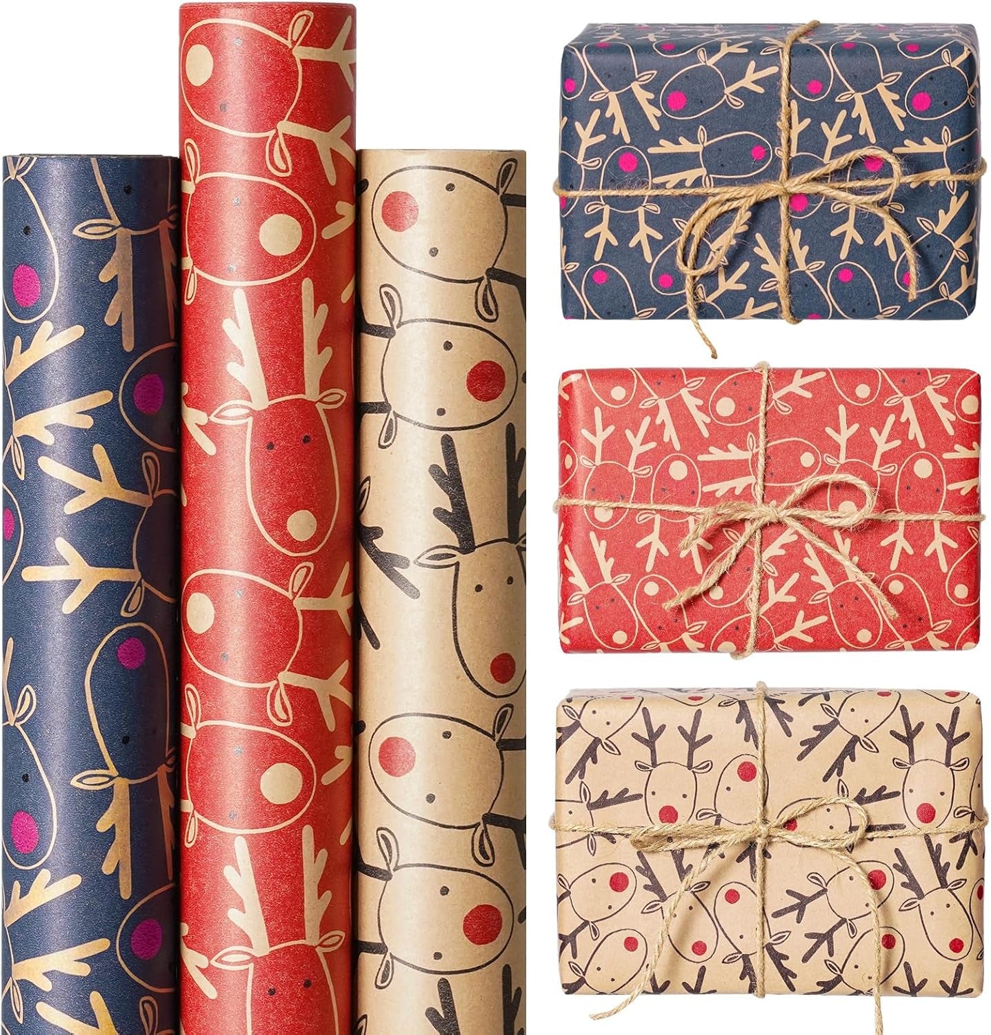 3 X 5M Christmas Wrapping Paper, 60Cm Wide X 5M Length Recyclable