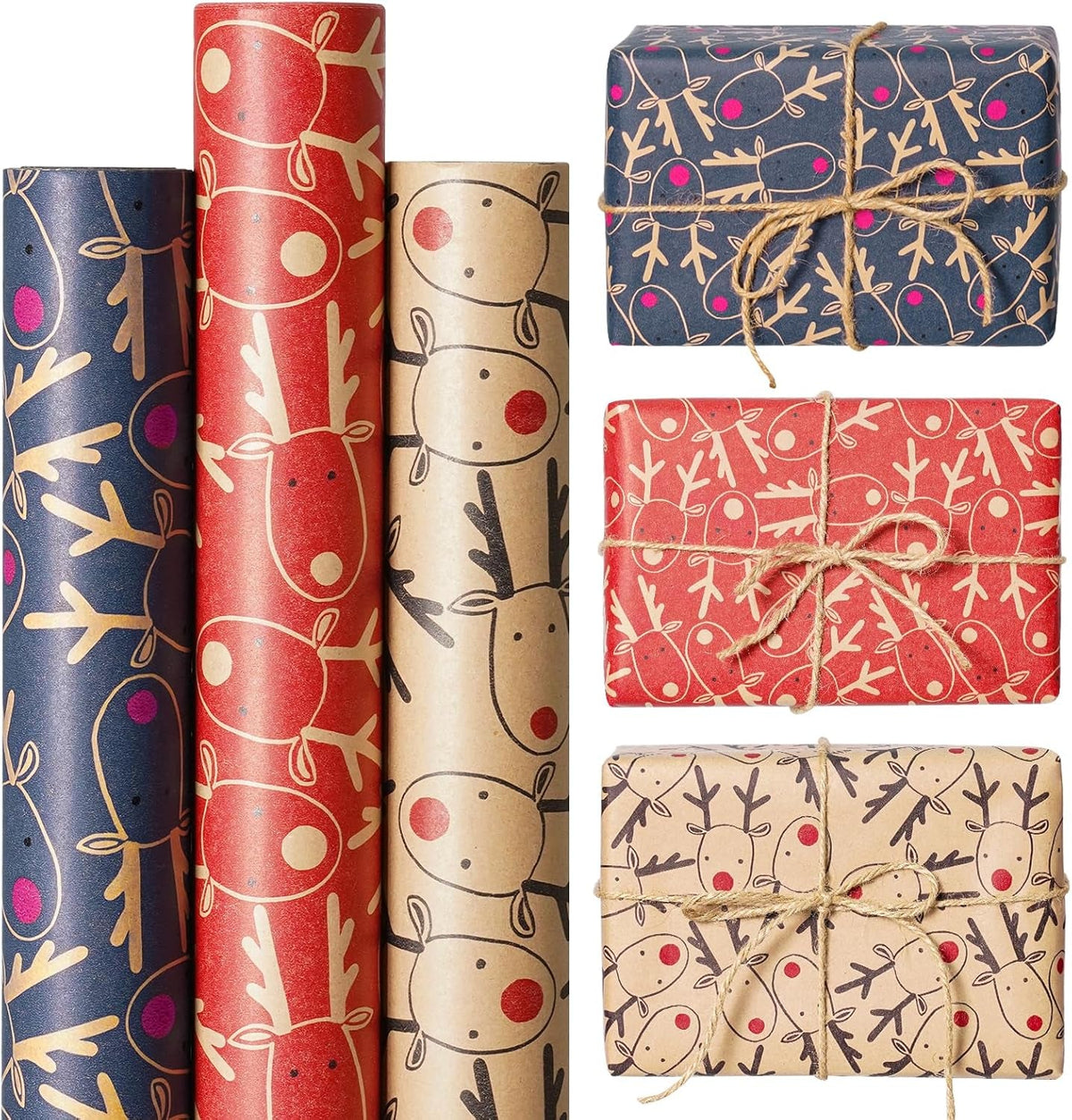 3 X 5M Christmas Wrapping Paper, 60Cm Wide X 5M Length Recyclable