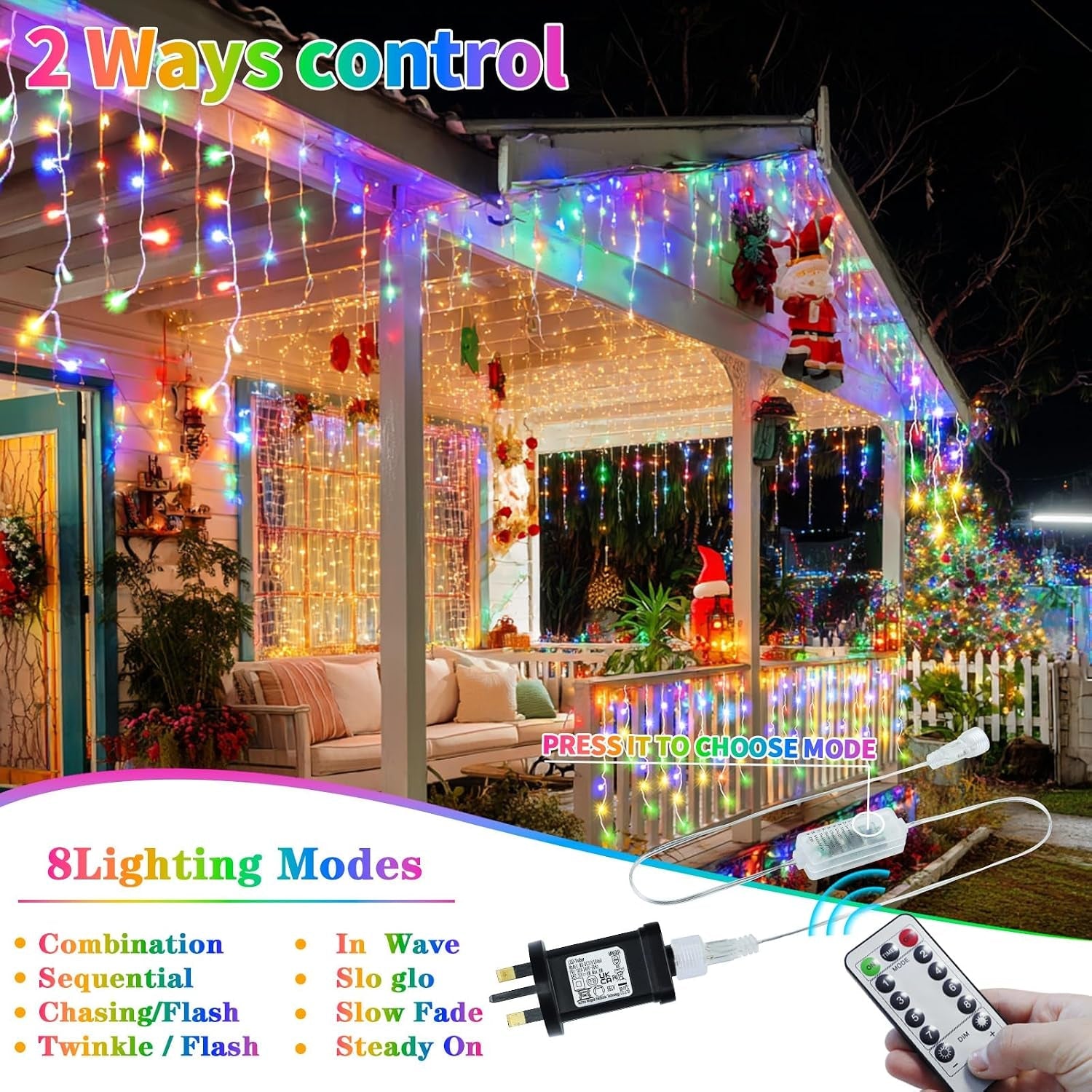3 In1 Icicle Outdoor Christmas Lights, 20+5M/82Ft 660 LED Outdoor Fairy Light Plug In, Waterproof String Lights with 8 Modes and Dimmable for Porch, Deck, Garden, Backyard, Balcony Decorations