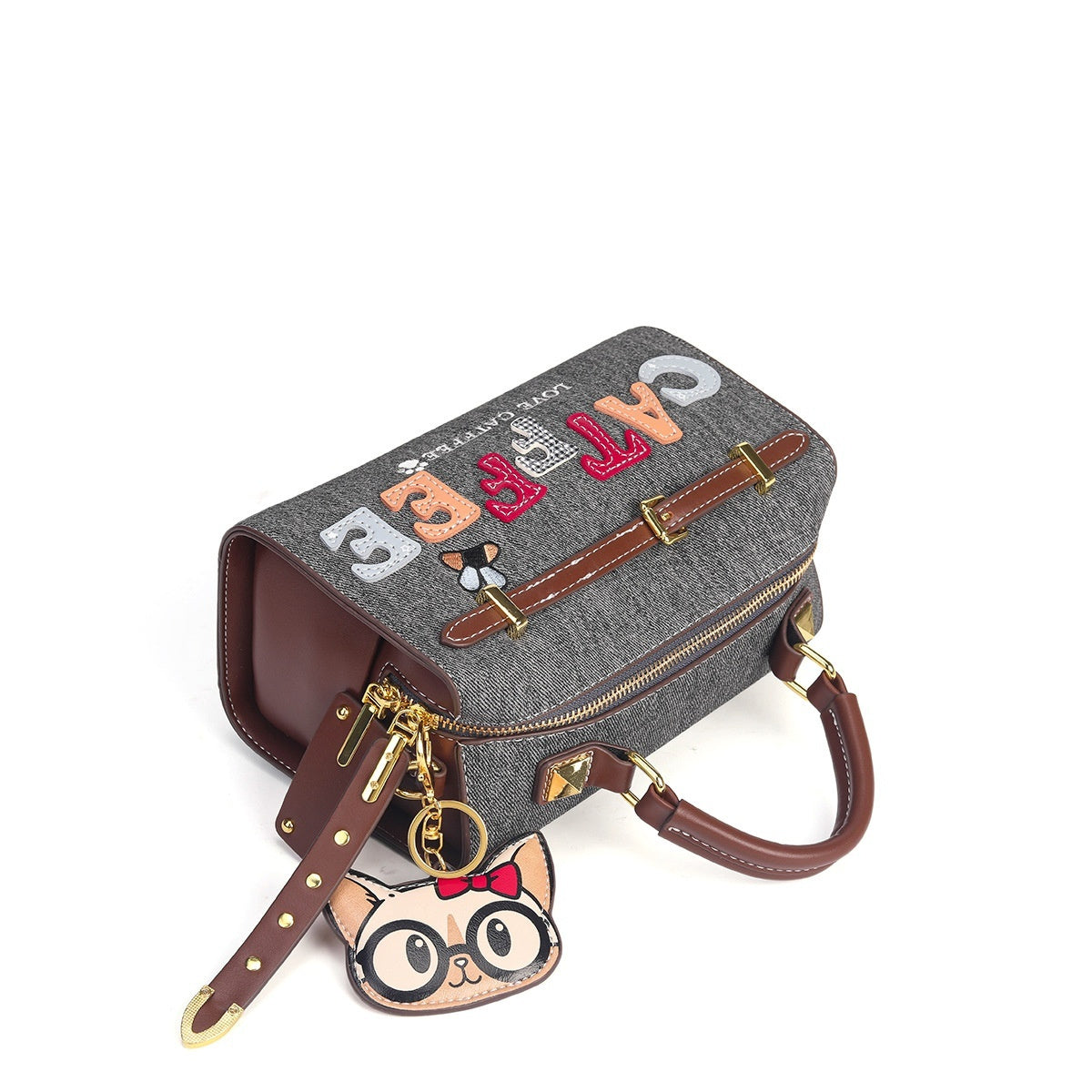 New Large-Capacity Embroidered Letter Cartoon Boston Bag