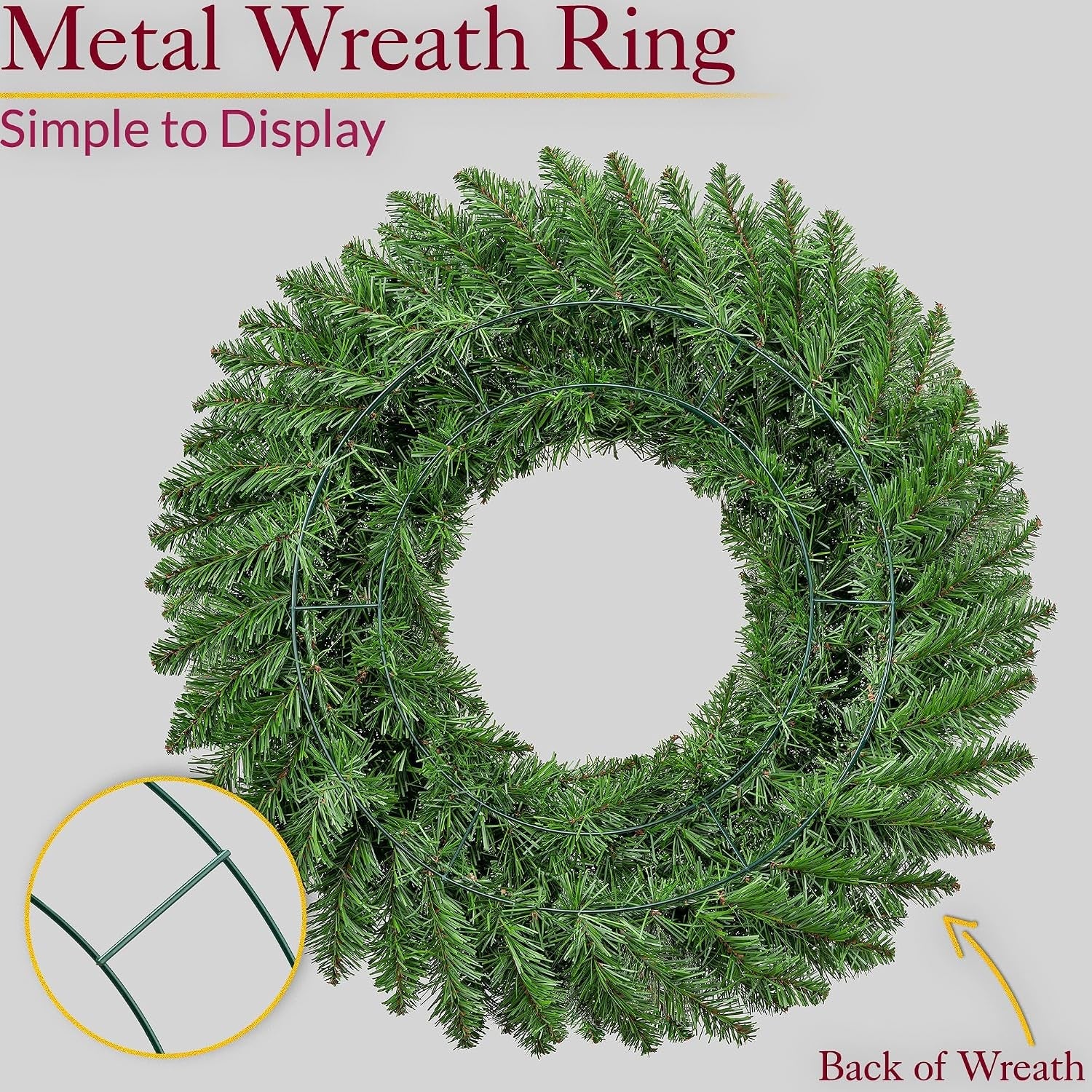 Plain Christmas Wreath for Front Door, Luxury Artificial Spruce Wreath, Home Xmas Decoration, Natural Looking Dual Tone PVC Needles, Easy Hanging, Wall Window Mantlepiece (60Cm / 200 Tips)