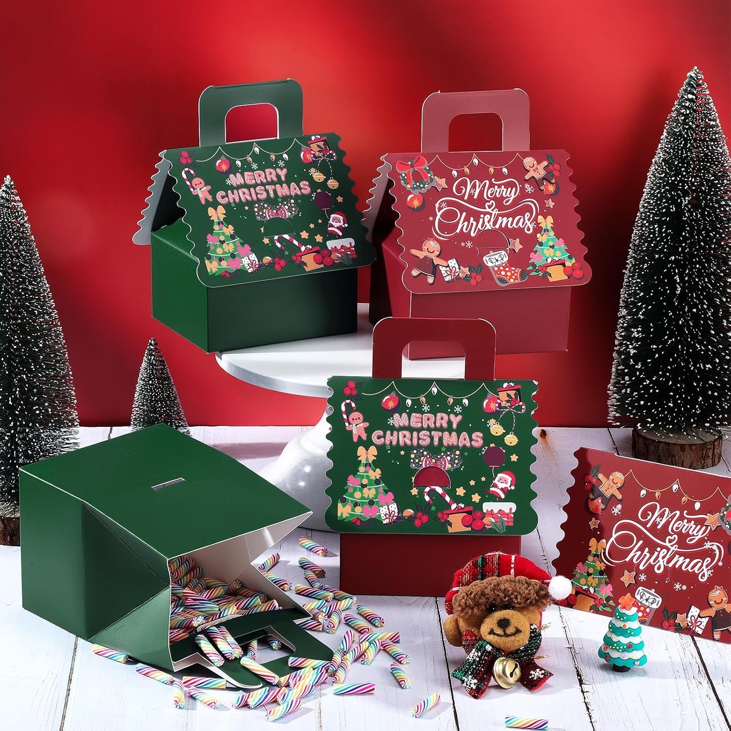 20PCS Christmas Party Gift Box Small Favour Boxes Wedding Sweet Candy Treat Cake Boxes for Guests Presents Birthday Xmas Chirstmas Gift Packaging Advent Calendar DIY (Green, Large Gift Box)