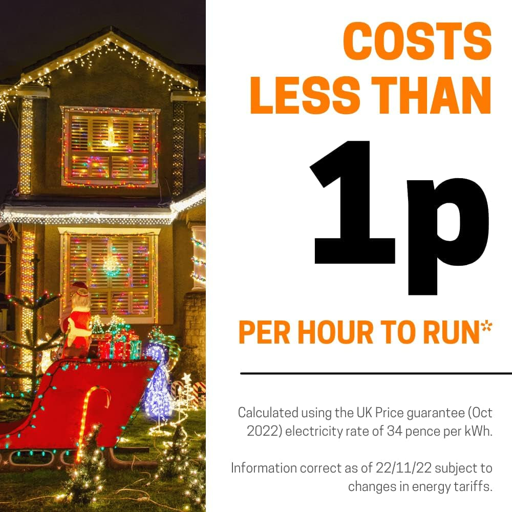Christmas Lights 100 LED 10M, Warm White, Mains Powered Clear Cable