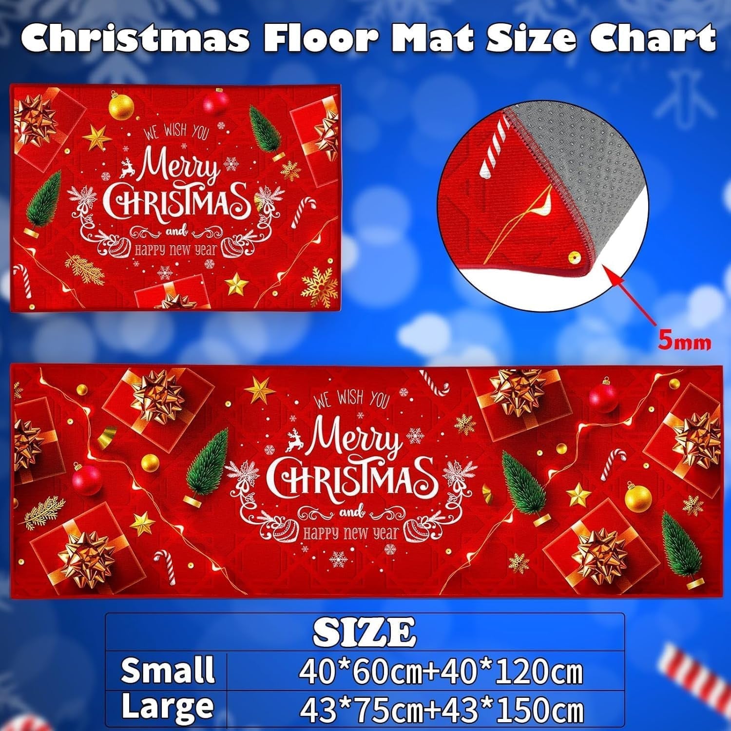 Christmas Rug Set Christmas Indoor Floor Red Rug, Xmas Door Mat Runner Rug Mat for Kitchen Home Decor Washable Runner. (Style B, 43X150+43X75Cm)