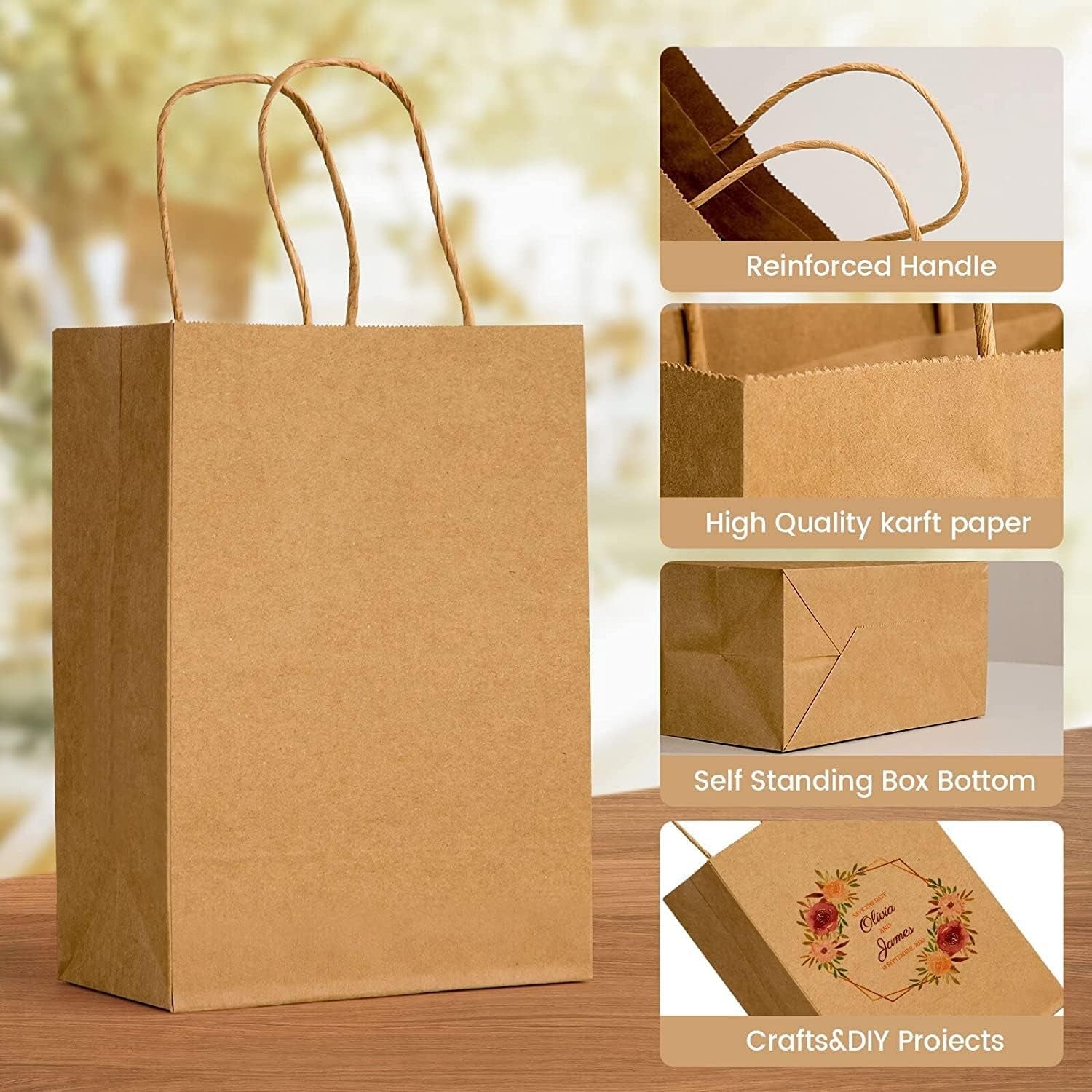100Pcs Brown Kraft Paper Bags with Handles - Mixed Size Gift Bags for Business, Shopping, Retail, Party, Favor, Merchandise - Perfect for Bulk Use