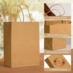 100Pcs Brown Kraft Paper Bags with Handles - Mixed Size Gift Bags for Business, Shopping, Retail, Party, Favor, Merchandise - Perfect for Bulk Use