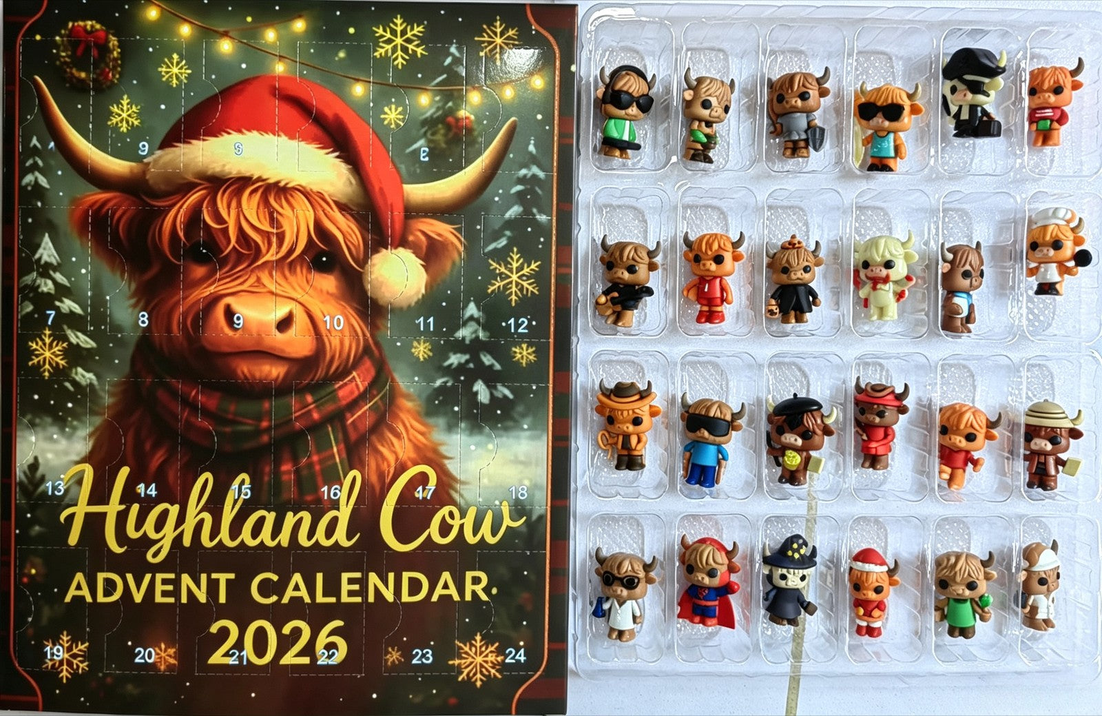 Highland Cow Christmas Advent Calendar 2026 Countdown 3D PVC Figures Gift Decor