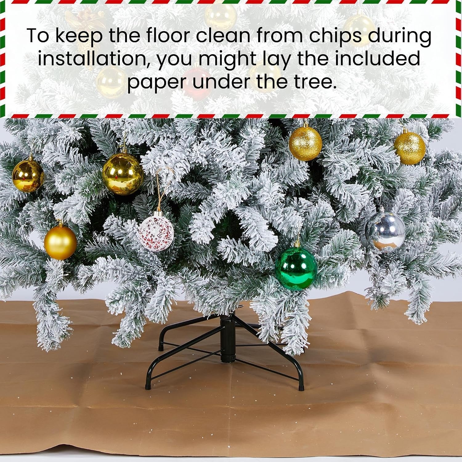 7.5Ft Snow Flocked Artificial Tree, Foldable Stand, Green & White