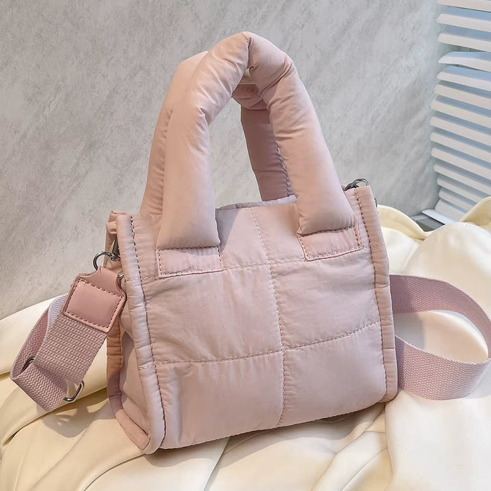 Women Quilted Casual Tote Handbag Large Capacity Padded Crossbody Purse Adjustable Strap Trendy Messenger Bag Simple Satchel Bag