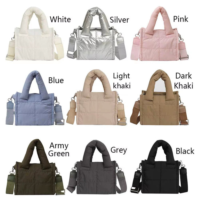 Women Quilted Casual Tote Handbag Large Capacity Padded Crossbody Purse Adjustable Strap Trendy Messenger Bag Simple Satchel Bag