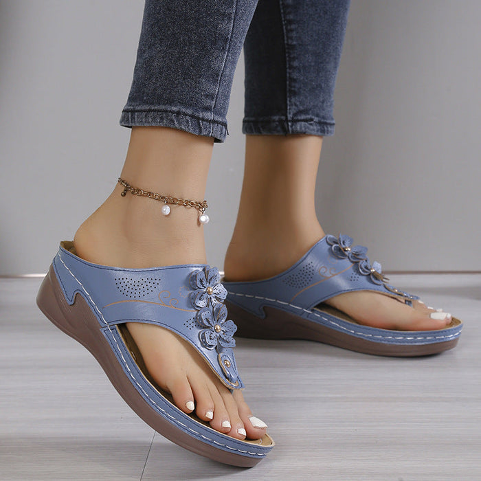 Wedge Women's Beach Platform Sandals Flower Flip Flops
