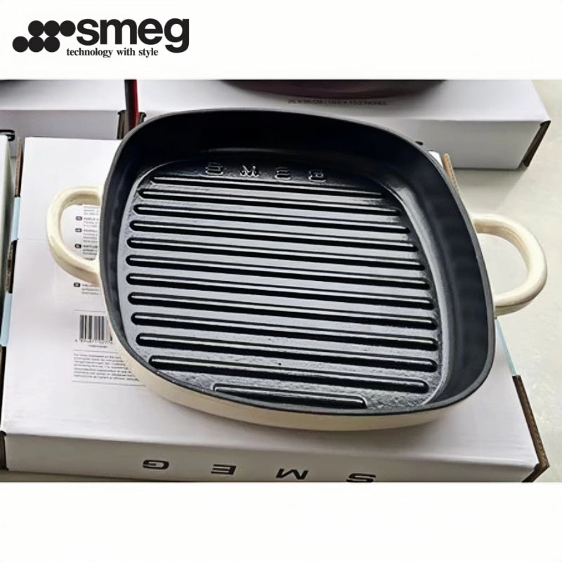 Ecocity Cast Iron Casserole Pot, 24cm Non-Stick Soup Pot - SMEG_Beige 26cm