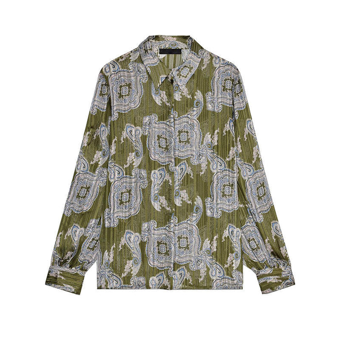 2025 Lapel Long Sleeve Metallic Thread Printed Shirt 2539149