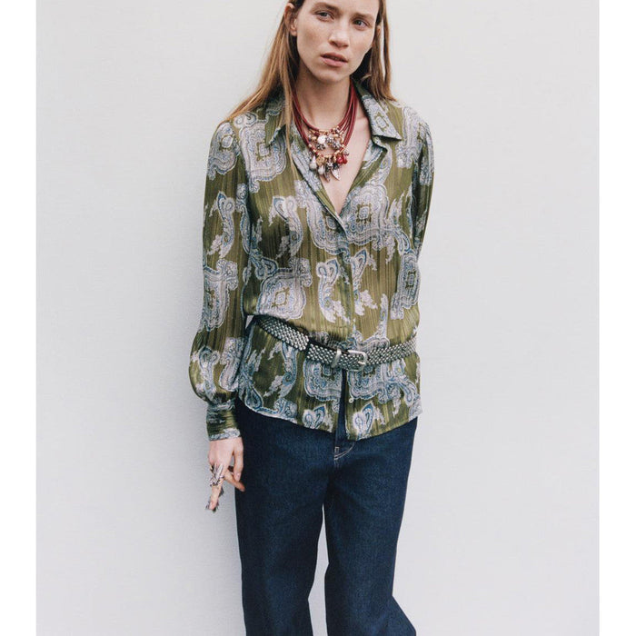 2025 Lapel Long Sleeve Metallic Thread Printed Shirt 2539149