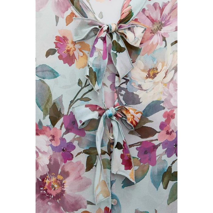 Bow Printed Long Sleeve Stand Collar Shirt