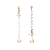 Empress Dowager UFO Lettering Asymmetric Broken Pearl Three-Dimensional Saturn Long Earrings Internet Celebrity Tassel Earrings Women