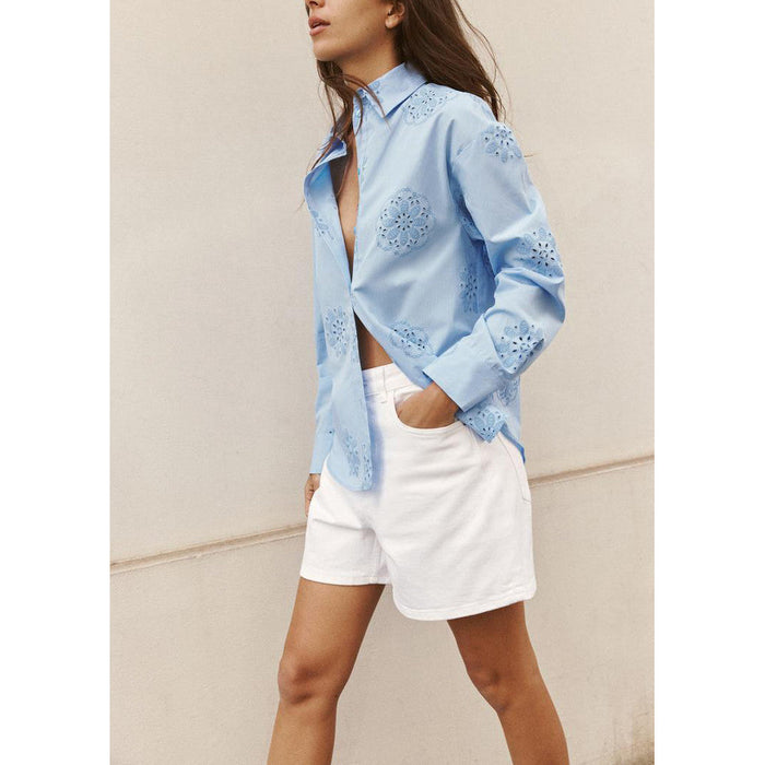Product Lapel Long-Sleeved Laminated Embroidered Decorative House Silk Shirt