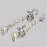 Empress Dowager UFO Lettering Asymmetric Broken Pearl Three-Dimensional Saturn Long Earrings Internet Celebrity Tassel Earrings Women
