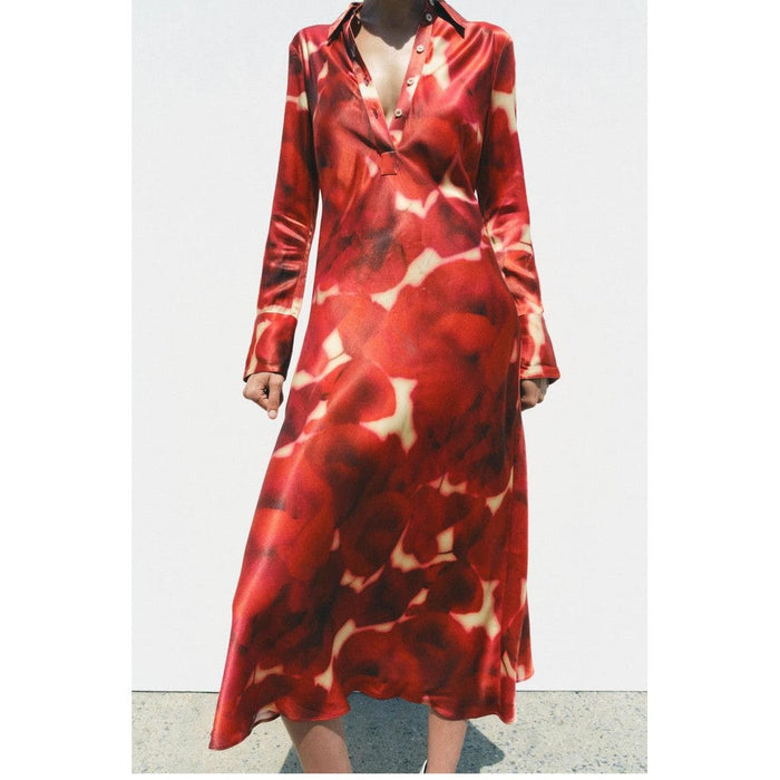 2025 Autumn New Style Printed Satin Dress