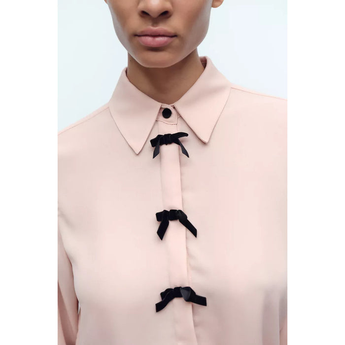 Velvet Bow Long Sleeve Shirt