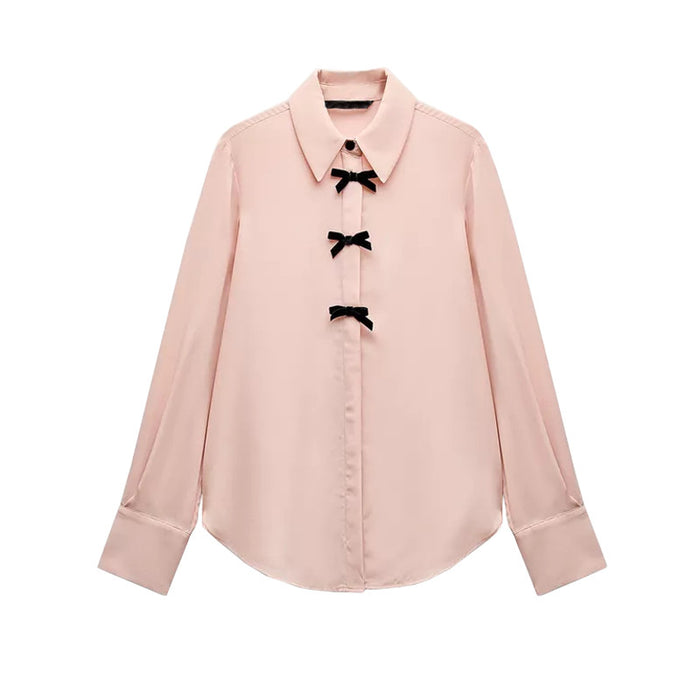 Velvet Bow Long Sleeve Shirt
