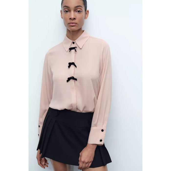 Velvet Bow Long Sleeve Shirt