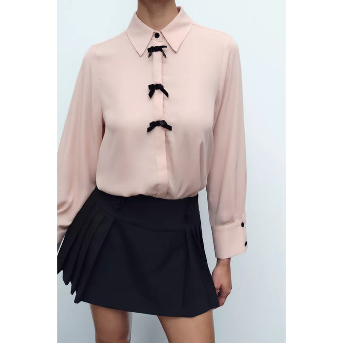 Velvet Bow Long Sleeve Shirt