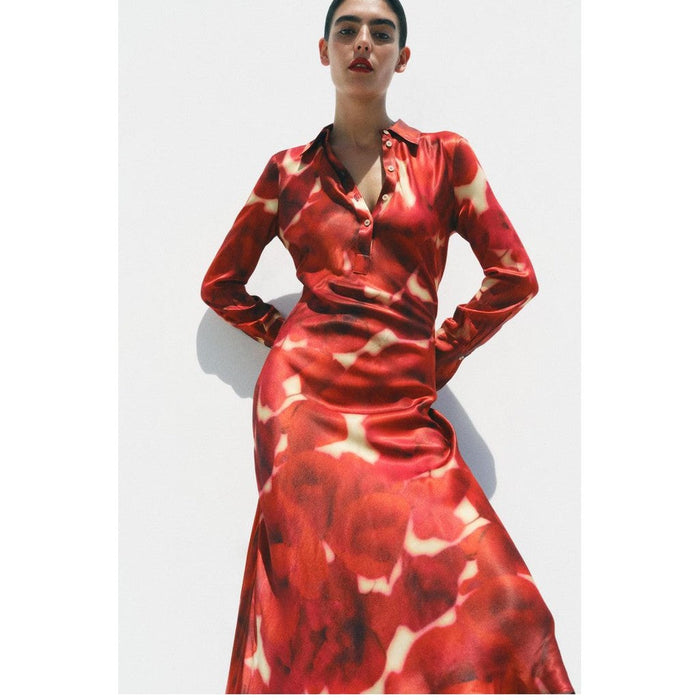2025 Autumn New Style Printed Satin Dress
