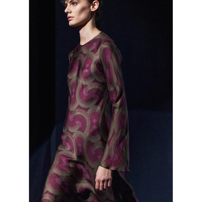 2025 Printed Round Neck Long Sleeve Silk Satin Dress 8706660